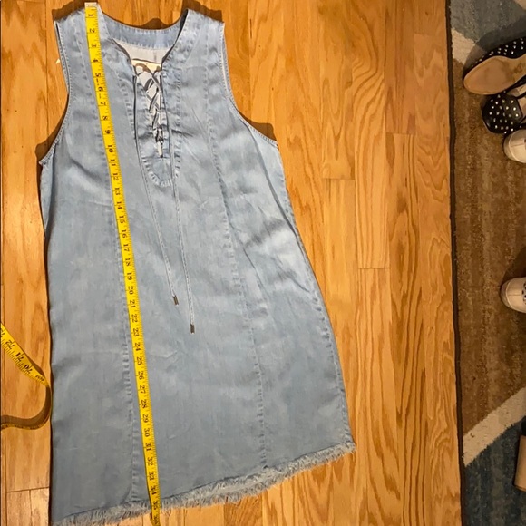 7 For All Mankind Lace Up Chambray denim mini tunic shirt dress light wash M - Picture 12 of 14